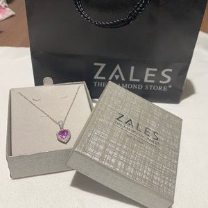 Silver and pink stone heart necklace